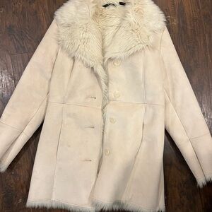 Y2K Vintage MixIt Elegant Cream Fur-Trimmed Women's Coat
